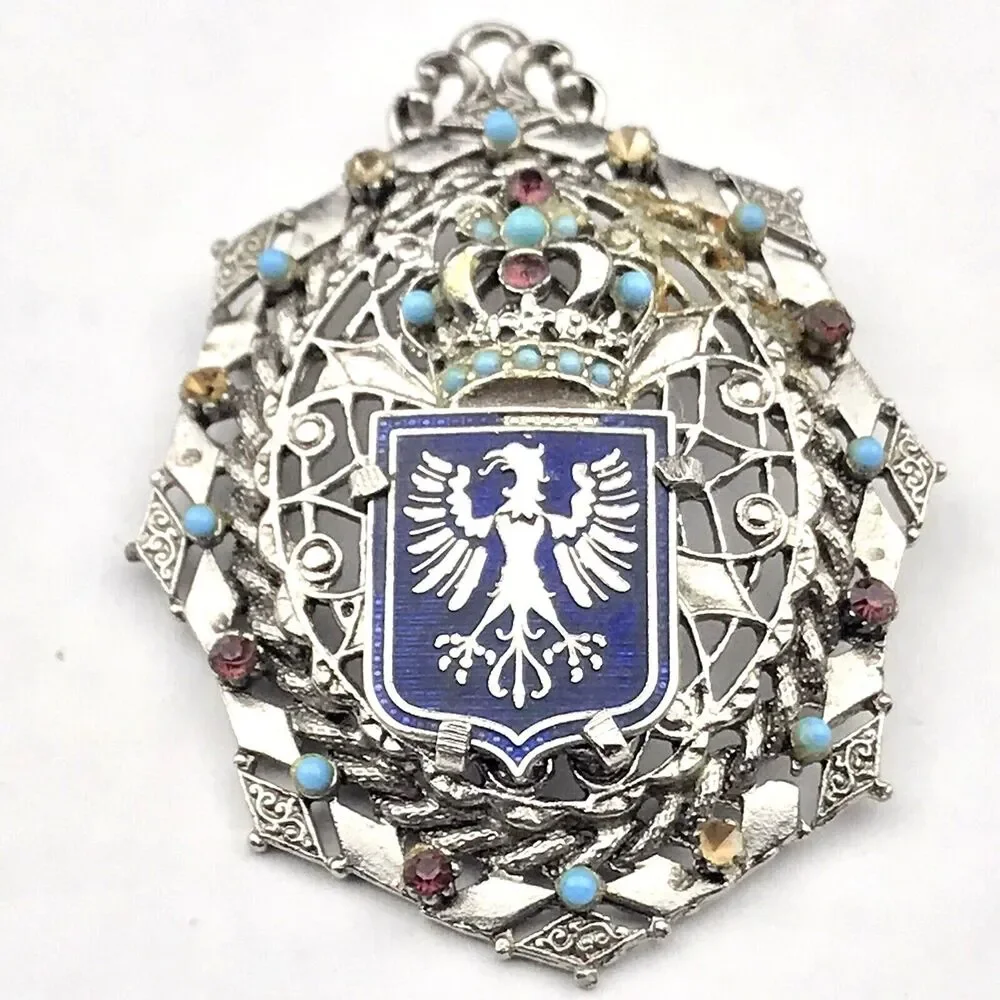 Crest Crown Eagle Vintage Pin Brooch Missing  A Few Stones